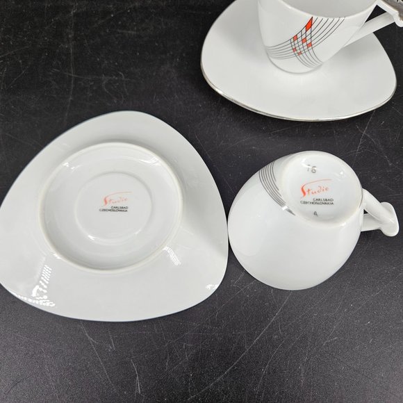 Atelier JM Lasov Delta Pyramid Czech Coffee Tea Mocha Cup Saucer Plate Set of 2 - Picture 8 of 8
